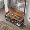 Stylish Shoe Cabinet With Coat Rack Wooden Top And Storage For Shoes Bags And Plant