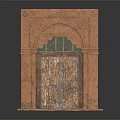 Traditional Arched Entrance Gate With Stone Frame Grilled Window And Wooden Door
