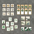 Various Framed Decorative Wall Art With Animal And Plant Designs On Gray Background