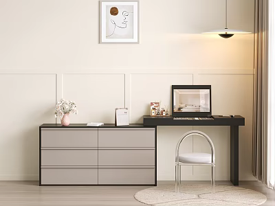 Modern Multifunctional Dresser With Large Storage Drawers And Extendable Desktop For Cozy Bedroom Daily Use 3d model