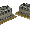 Detailed Antique Stone Sarcophagi With Intricate Carvings On Decorative Yellow Bases