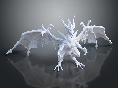 White Mythical Dragon Creature 3D Model With Spiked Horns Wings And Claws 3d model