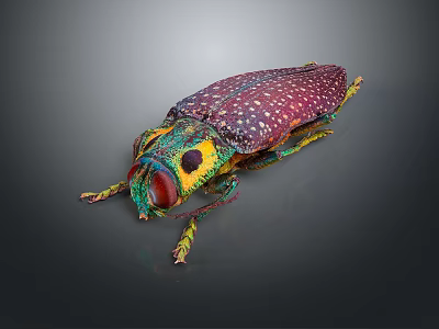 Colorful Beetle With Spotted Body And Vibrant Red Green Yellow Details 3d model