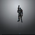 Sci Fi Biological Character Wearing Armored Suit Holding Gun With Blue Red Details