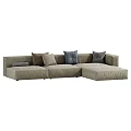 Modern Beige Double Sofa With Soft Fabric And Decorative Pillows