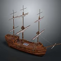 Wooden Sailing Ship Model With Multiple Masts And White Sails As Water Transportation