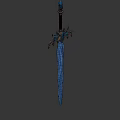 Fantasy Sword With Blue Glowing Blade And Decorative Feathered Hilt Design