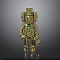 Golden Humanoid Decorative Figurine With Top Hat Curly Hair Buttoned Coat And Bag