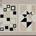 Two Square Rugs Showcasing Black And Beige Square And Triangle Patterns 3d model
