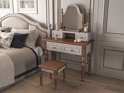 Elegant Classic Vanity Table In Bedroom With Mirror Stool And Decorative Items 3d model