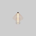 Modern Table Lamp With Transparent Sphere Base Cone Shade And Yellow Vertical Stripe
