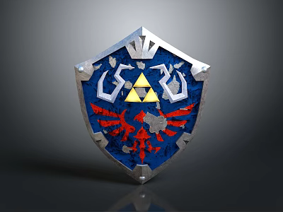 Blue And Red Shield With Silver Border Yellow Triangular Symbol And Ornate Details 3d model