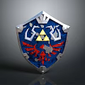 Blue And Red Shield With Silver Border Yellow Triangular Symbol And Ornate Details 3d model