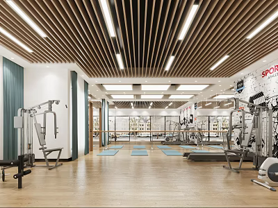 Modern Gym Interior With Fitness Equipment Workout Space Wooden Flooring And Sport Decor 3d model