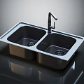 Stainless Steel Double Bowl Kitchen Sink With Modern Faucet For Home Kitchen Use