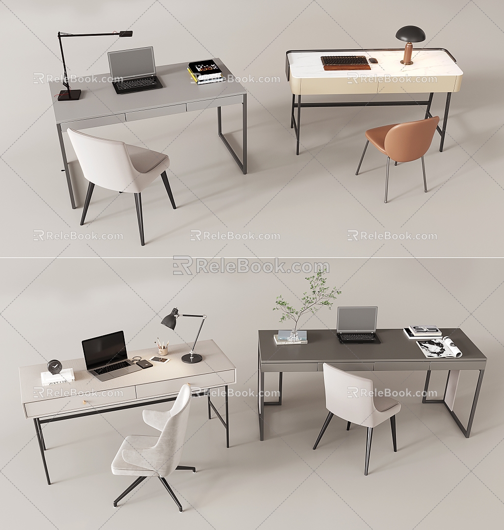 Desk Writing Desk Laptop Book Combination 3d model