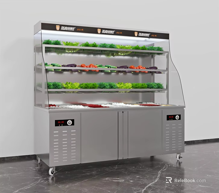 Commercial Stainless Steel Refrigerator Freezer With Glass Door And Multi Layer Shelves 3d model 