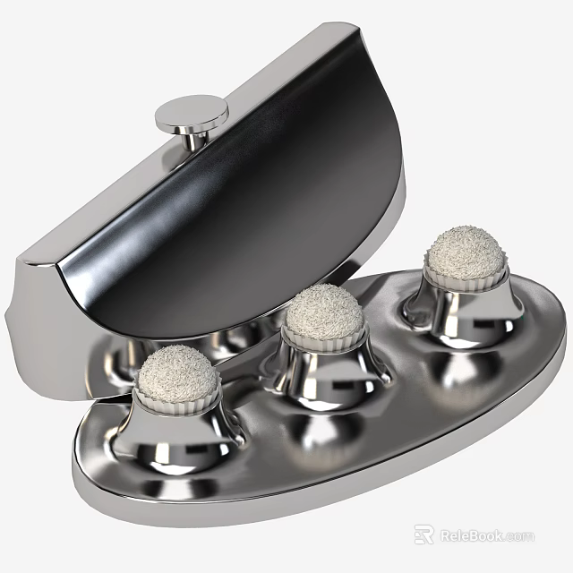 Modern Glossy Metallic Decorative Ornament Set With Curved Lid Three Small Round Topped Components 3d model 
