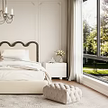 Elegant Bedroom Interior With Tufted Headboard Chandelier And Large Window View 3d model