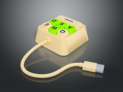 Portable Electronic Device with Yellow Case Green Letter Buttons and USB Cable 3d model