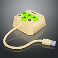 Portable Electronic Device with Yellow Case Green Letter Buttons and USB Cable 3d model