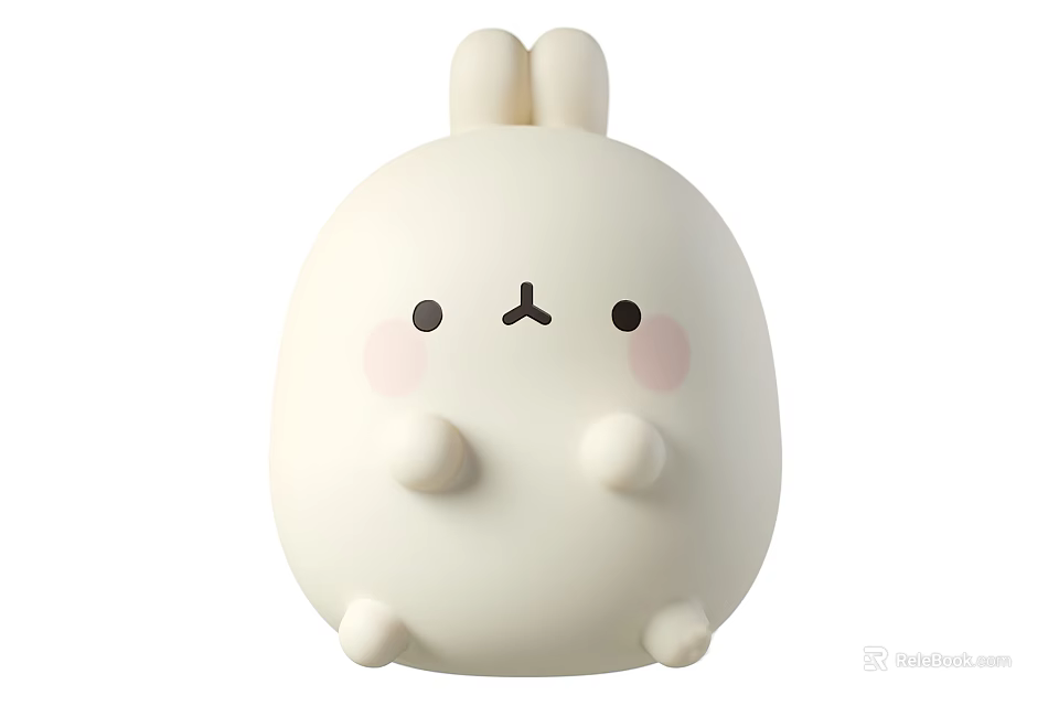 Cute White Rabbit Plush Doll With Round Body Pink Cheeks And Small Eyes 3d model 
