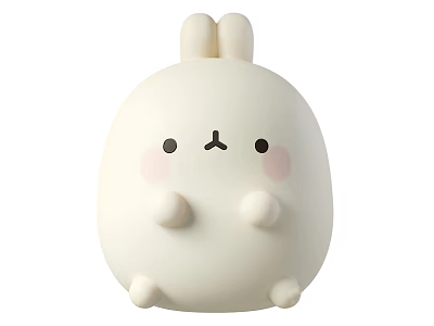 Cute White Rabbit Plush Doll With Round Body Pink Cheeks And Small Eyes 3d model