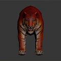 Vibrant Red And Orange Gradient Tiger With Black Stripes Open Mouth Dark Background Reflection