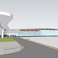 Modern Architectural Complex With Unique Roof Design And Surrounding Green Spaces Roads Water Areas