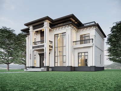 New Chinese style single-family villa single-family villa rural self-built house 3d model