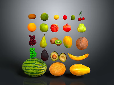 Artistic Animal Shaped Arrangement Using Various Fresh Fruits On Dark Background 3d model