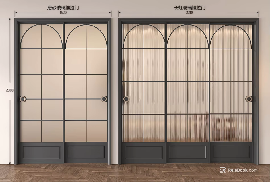 Modern Glass Sliding Doors with New Type and Ribbed Glass Design for Interior Spaces 3d model 