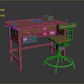 Vintage Wooden Desk With Colorful Drawers Wooden Block Tools And Matching Chair
