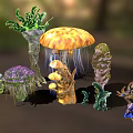 Various Types Of Fantasy Plants With Unique Shapes Like Umbrella Columnar Purple And Blue Blooms