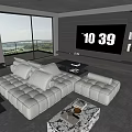 Modern Living Room Interior With Large Windows L Shaped Sofa And Marble Coffee Table