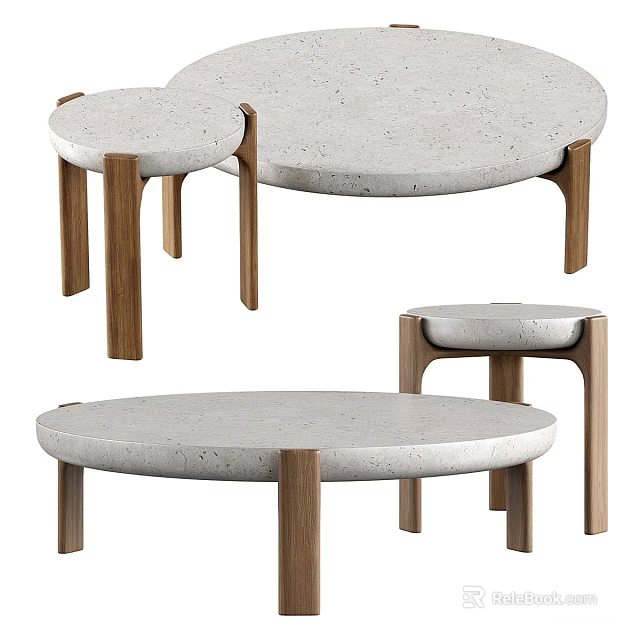 Modern Round Coffee Table With Terrazzo Surface And Wooden Legs Design 3d model 