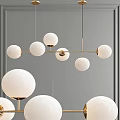 Elegant Modern White Gold Chandeliers with Spherical and Leaf Shaped Designs 3d model