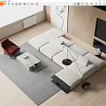 Modern Sofa Coffee Table Red Leisure Chair Floor Lamp Side Table 3d model