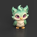 Cute Owl Character With Green Feathers Big Pink Eyes White Belly And Yellow Claws