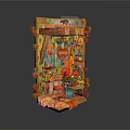Miniature Decorative Landscape With Wooden Frame Colorful Fabric And Small Cabinets