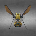 Futuristic Yellow And Gray Mechanical Creature With Wings And Red Eyes