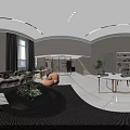 Modern Office Interior With White Walls Large Windows Sofa Coffee Table And Plants 3d model