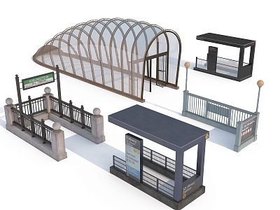 Subway station subway entrance rain covered shed fence bus station 3d model