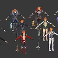Multiple Game and Movie Characters With Orange Hair Different Outfits and Weapons