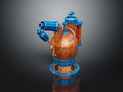 Vintage Industrial Style Furniture With Copper And Blue Mechanical Pipes Decorative Base 3d model