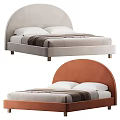 Double Bed with Curved Headboard Upholstered Design in Light Grey and Orange Modern Style