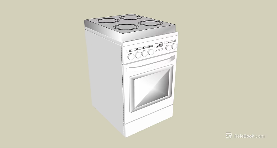 White Kitchen Stove With Four Burners And Oven As Essential Appliance 3d model 