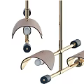 Sleek Modern Gold Metal Chandelier With Cross Bars And Curved Pendant Shades