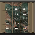 Modern Wine Cabinet With Marble Backdrop Metal Frame Glass Shelves Displaying Wine Bottles And Glassware