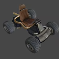 Dark Blue Kids Toy Go Kart With Large Wheels Brown Seat And Exhaust Pipe
